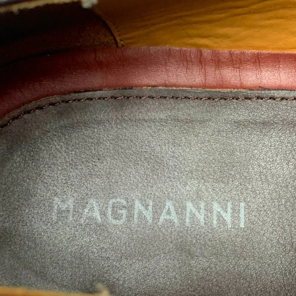 MAGNANNI Brown‎ Calfskin & Crocodile Medallion Toe Dress Brogues